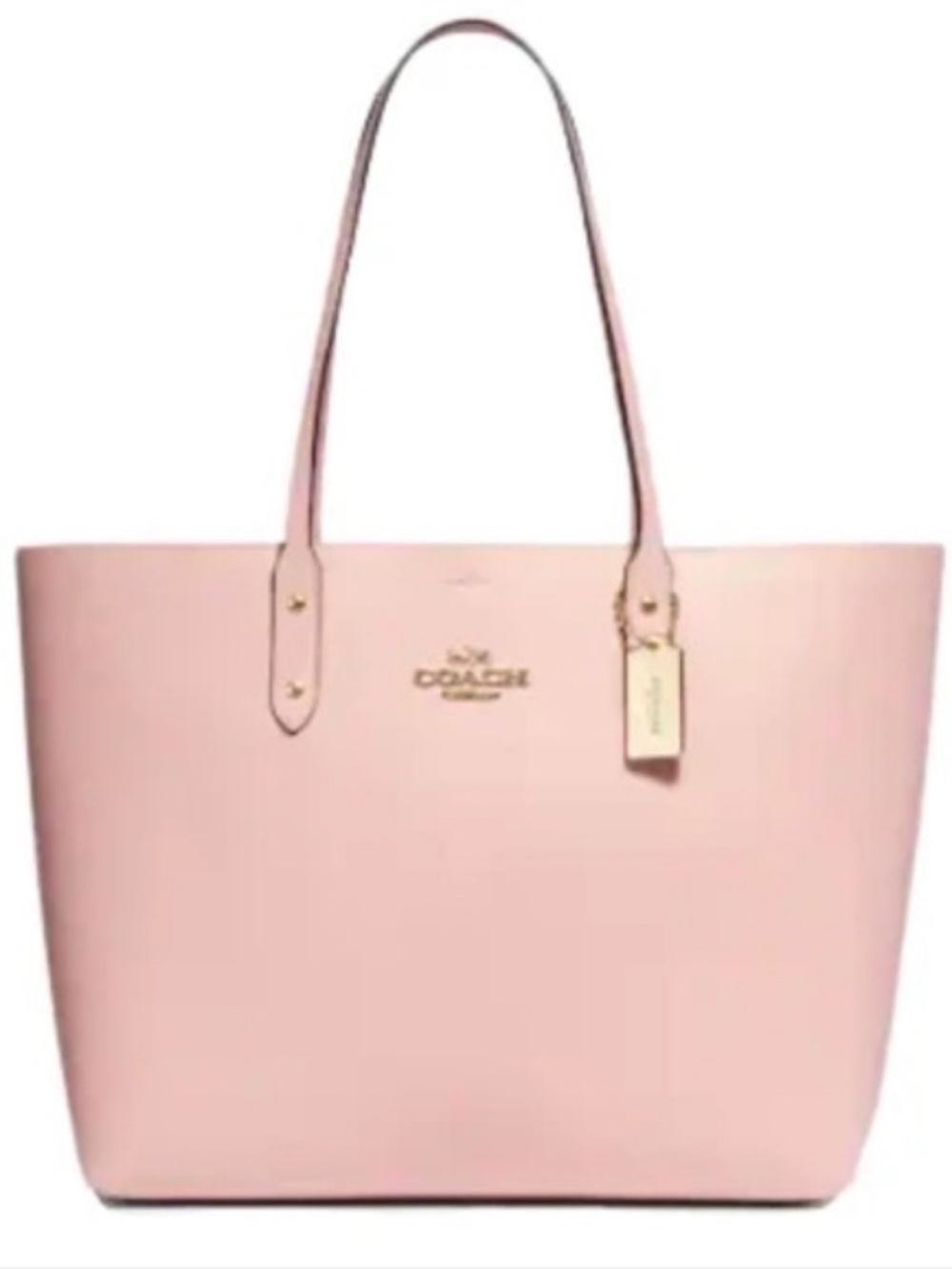 Coach Pink Town Tote - Leather with Inside Pocket, Gold Hardware